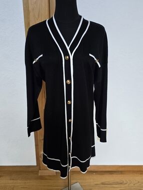 Black Knit Top with White Trim - Size L